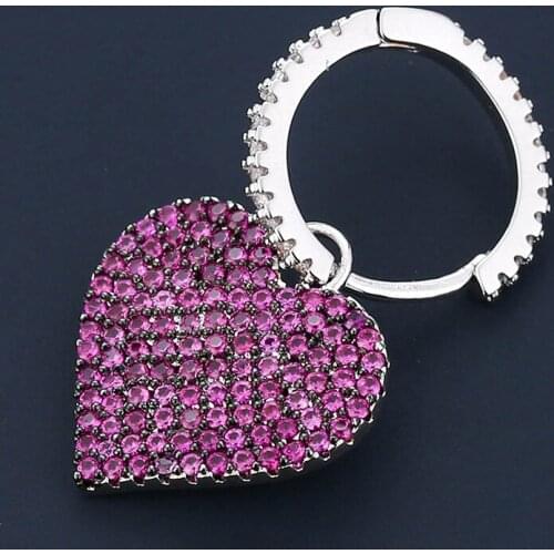 UMGODLY 1PC Luxury Brand Rose Red CZ Zircon Stones Love Heart Shape Earrings Women Yao Chen Collection Monaco Jewelry