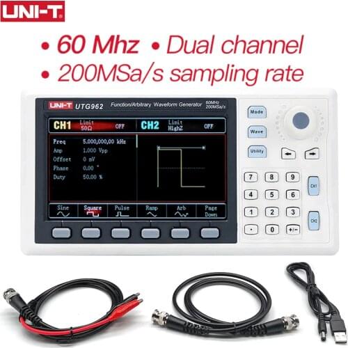 UNI-T UTG962 Function Arbitrary Waveform Generator Signal Source Dual Channel 200MS/s 14bits Frequency Meter 30Mhz 60Mhz