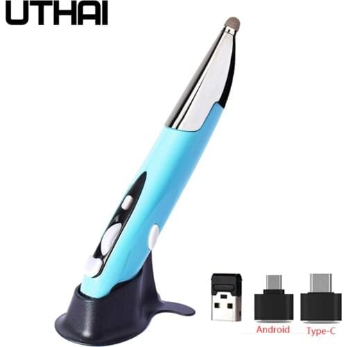 UTHAI DB32 USB capacitive pen _2.4G wireless mouse pen personality creative vertical pen shape computer stylus battery mouse