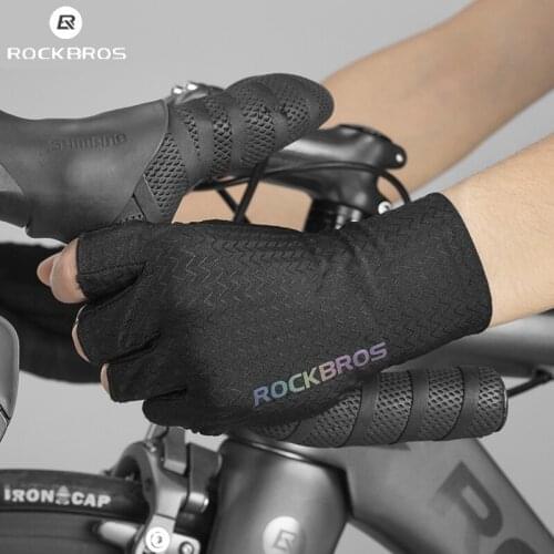 ROCKBROS Cycling Gloves Ice Silk Sunscreen Breathable Shockproof Men Sports Short Hiking Fishing MTB Road Bike SBR Pad Gloves