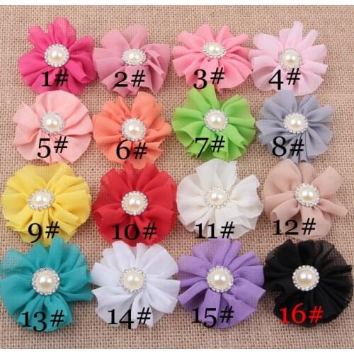 Yundfly 10PCS 6cm Fluffy Ballerina Chiffon Flowers With Rhinestone Pearl Button Artificial Fabric Flowers For Baby DIY Headbands