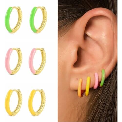CANNER Green Pink Thread Dripping Oil Enamel Earrings For Women 925 Sterling Silver Earrings Hoops Pendientes Jewelry 2021 Trend
