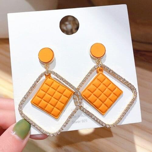 Earrings 2020 Trend Rhombus Geometric Drop Earrings for Women Orange Black Imitation Fur Dangler Fashion Lady Jewelry Eardrop