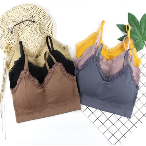 Women Lace Bralette Push Up Padded Crop Top Tank Seamless Tube Top Girls Solid Color Brassiere Lingerie Underwear Camis