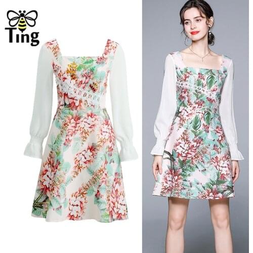 Tingfly Summer Women Flower Printing Casual Mini Short Dress Street Chic Long Sleeve Vestidos Elbise Plus SIze Lady CLothes Za