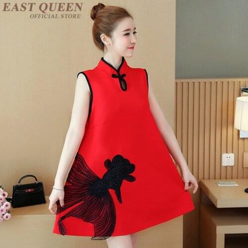 Red Black Dresses Summer 2019 Cheongsam Qipao Dress Chinese Style Female Sleeveless Dress Midi Elegant Chinese Dresses FF938