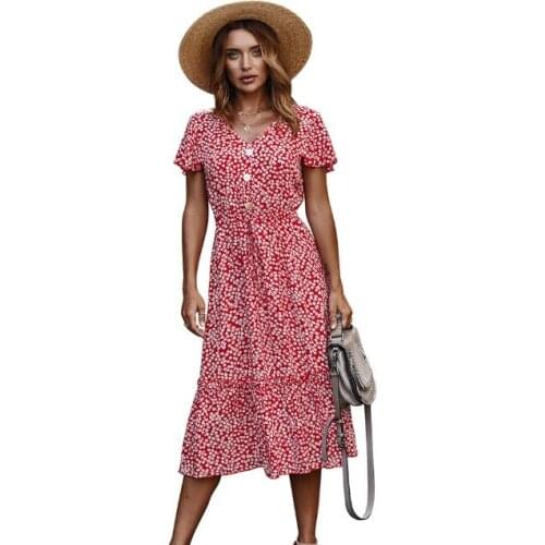 Fashion Summer Women Dress Short Sleeve Print Dress Casual Floral Print Deep V-Neck Dress Short Sexy Dress Pary Clothes CL191