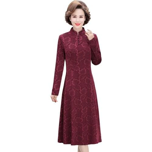 Elegant Jacquard Cheongsam Dress Women 2021 Fall Winter Fashion Female Long Sleeve Retro Turtleneck Party Vestidos
