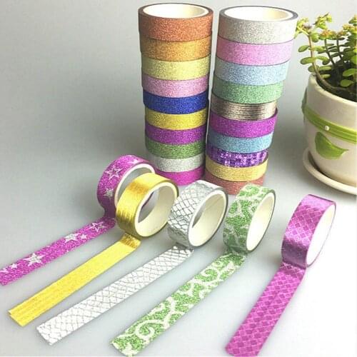1Pc Paper Tape Glitter Japanese Stationery Scrapbooking Decorative Tapes Adhesive Tape Kawai Decorative Random Color