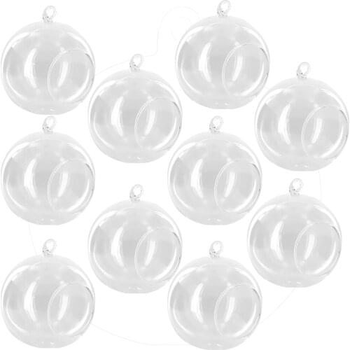10Pieces 10cm Diameter Hanging Clear Glass Flower Planter Vase Bottle Container Home Ball Decor