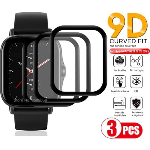 3Pcs 9d curved protective fiberglass for huami amazfit gts2 gts2e gts 2 2e soft pet screen protector film smartwatch accessories