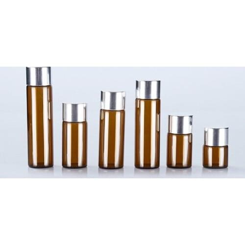 5pcs/lot 5ml 8ml 10ml 14ml 16ml 20ml Brown Glass Bottles With Silver Aluminium Cap Bottles Glass Vials Jars Craft Wedding Decor