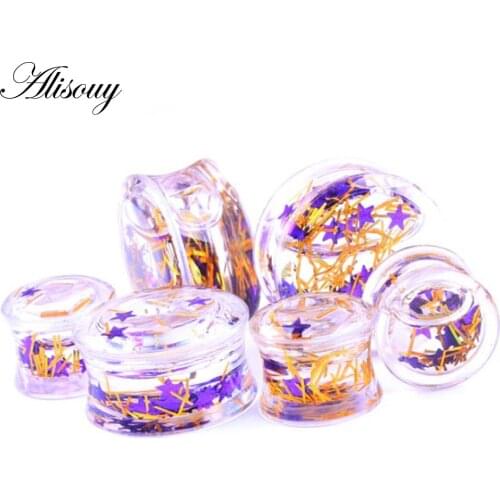 Alisouy 1 pair Creative Liquid Acrylic Ear Plug Earrings Gauges Body Piercing Plug Ears Stretcher 6-16mm tunnel jewelry for lady