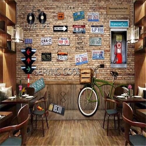 American Retro Bicycle Wallpapers Industrial Decoration License Plate Tv Background Mural Wall Paper Papel De Parede 3D