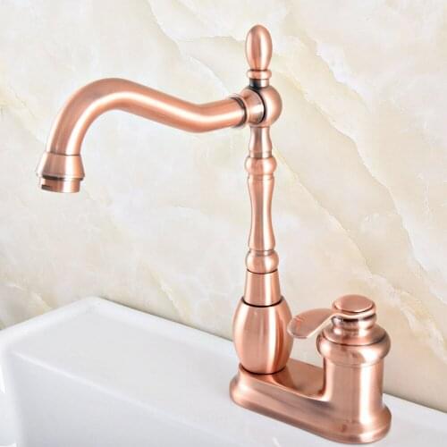 Antique Red Copper Brass Swivel Spout Single Handle Deck Mounted Bathroom Kitchen Two Holes Basin Sink Faucet Mixer Tap msf834