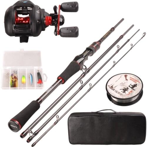 TAF Casting Fishing Rod Combo 1.98m Rod Baitcasting Reel 100m Nylon Line Lure Fishing Box Spoon Bait Hook Pin Fishing Set Pesca