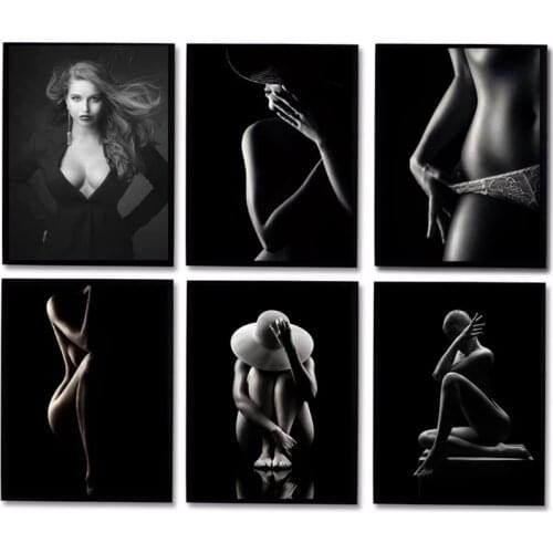 Black Sexy Nude Women Figure Canvas Painting Modern Posters and Prints Cuadros Wall Art Pictures for Living Room Home Decoration