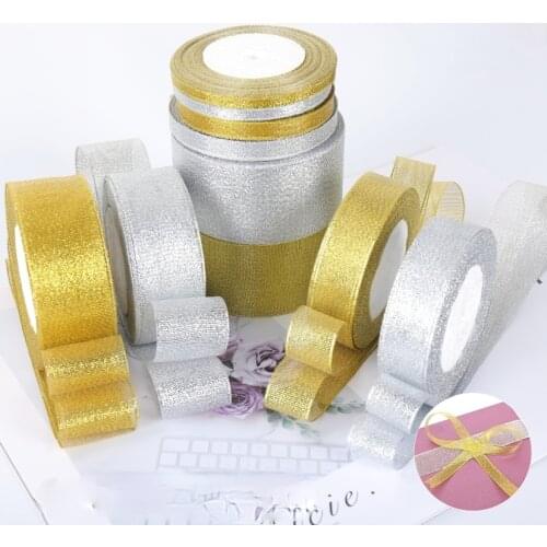 Gold Silver Ribbon 50mm Glitter Metallic Ribbons for Wedding Cake Gift Decoration DIY Craft Supplies Home Party Gift Decor 22M
