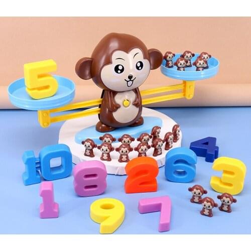 Wood Math Match Game Board Toys Monkey Match Balancing Scale Number Balance Game Kids Educational Toy to Learn Add and Subtract