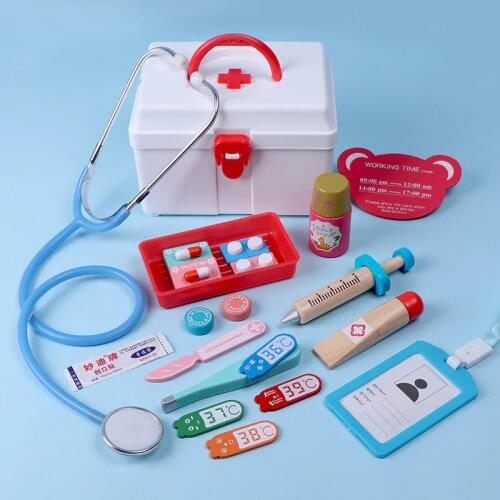 Children Pretend Play Doctor Toys Wooden Medical Simulation Medicine Chest Set for Kids Interest Development Kits