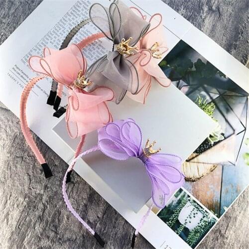 Princess hair accessories three-dimensional alloy crown multi-layer bow tie hair hoop flow gold yarn curling children headband