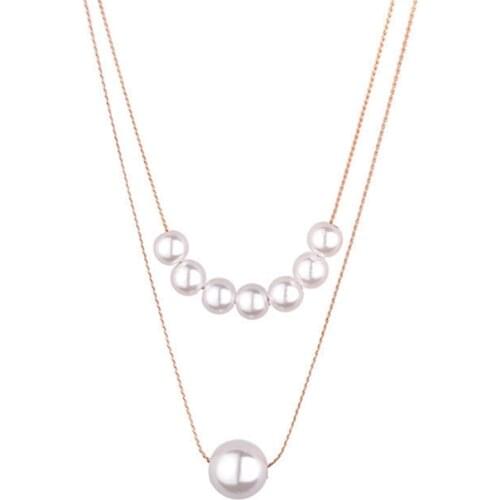 316L Stainless Steel Simple Pearl Women Double Necklace Halskette Bijoux Acier Inoxydable Femme