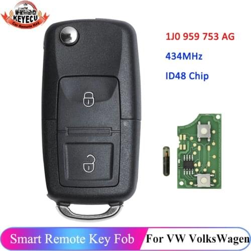 KEYECU 2 Button 434MHz ID48 Chip 1J0 959 753 AG Flip Remote Car Key Fob for VolksWagen VW Golf 4 5 Passat B5 B6 Polo Touran