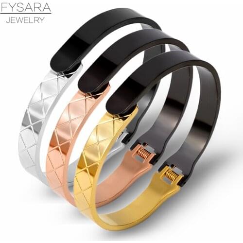 FYSARA Famous Brand Cross Pattern Cuff Bangles & Bracelets For Women Wristband Black Gold Bangles Stainless Steel Pulseiras