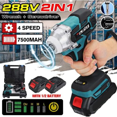BLMIATKO 288V Upgrade 4 Speed Brushless Cordless Electric Impact Wrench Rechargeable 1/2inch Wrench Power Tools with 2 Battery