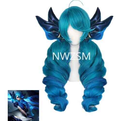 Game new hero Gwen Cosplay wig party decoration extra-long blue big wavy hair
