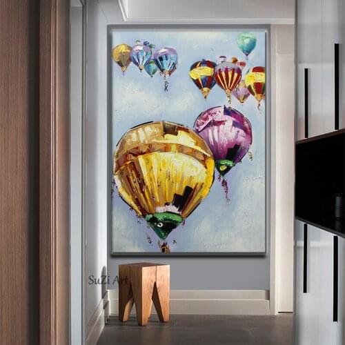 100% Hand Painted Abstract Hot Air Balloon Oil Painting On Canvas Wall Art Frameless Picture Decoration For Live Room Home Decor