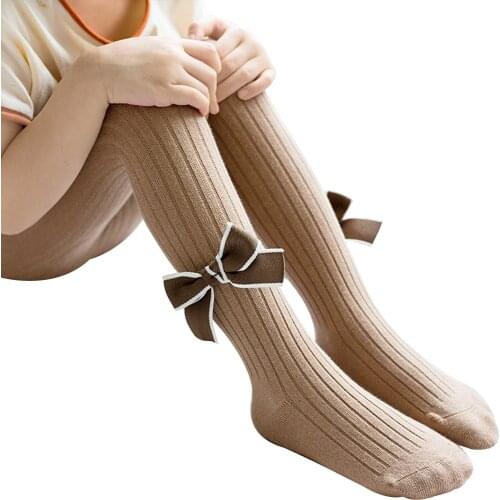Girls Baby Children Solid Pantyhose Bow Knot Cute Stretch Autumn Winter Kids Infant Toddler Cotton Soft Warm Tights 6M-4Y