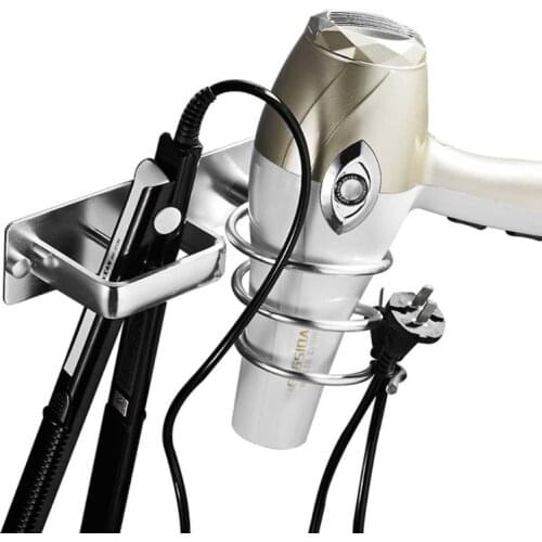 Aluminum Wall Mounted Hair Dryer Rack Storage Organizer Hair Straightener Holder