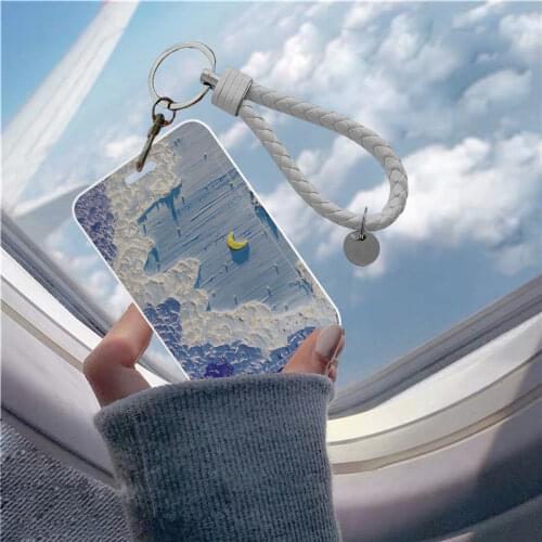 Korean Style Oil Painting Moon Bus Card Protective Cover Student Meal Card Campus Subway Door Card Cover Keychain Female