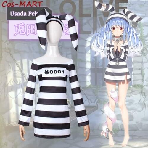 Anime Vtuber Hololive Usada Pekora Cosplay Costume Kawaii Pajamas Prison Bunny Prison Uniform Activity Party Role Play Clothing
