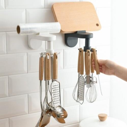 Kitchen Wall Storage Rack Rotatable Hooks Organizer Bathroom Accessories Kitchen Cabinet Hook Up Gadgets Storage Organizer