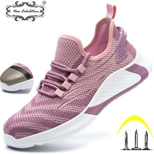 New Exhibition LightWeight Breathable Women Safety Work Shoes Steel Toe Outdoor Mesh Anti-smashing Sneaker Work Women Boots 2021
