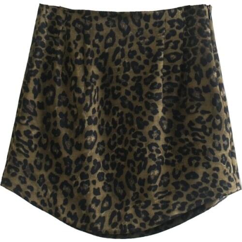 2021 ZA fashion satin mini skirt womens clothing high-waist short skirt Ladies Vintage Sexy leopard print asymmetric zip skirts