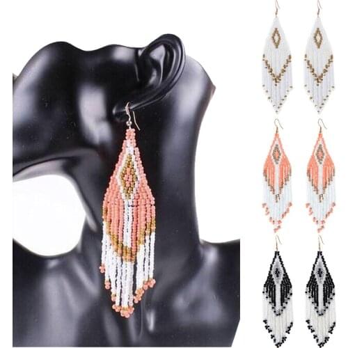 Handmade New Fashion Multicolour Seed Beaded Tassel Drop Earrings Jewelry Bohemia For Women Long Dangle Earring Earrings