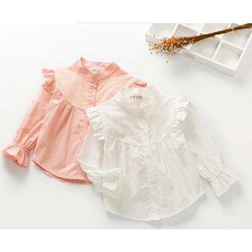 Baby Girl Clothes New Arrival 2019 Children Girls Shirts Cotton Lace Long Sleeve Princess Shirts Stand Collar Kids Blouse Gifts