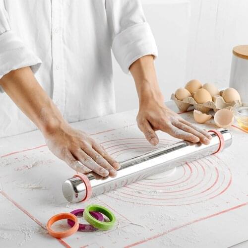 Adjustable Stainless Steel Rolling Pin Dough Mat Dough Roller Removable Thickness Rings Cake Pizza Pastry Baking stick Tools