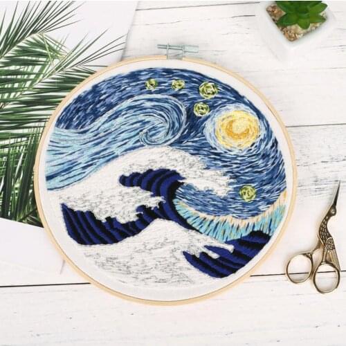 DIY Starry Sky Pattern Embroidery Set Needlework Tools Printed Embroidery Fabric Round Embroidery Kit DIY Sewing Craft Kit