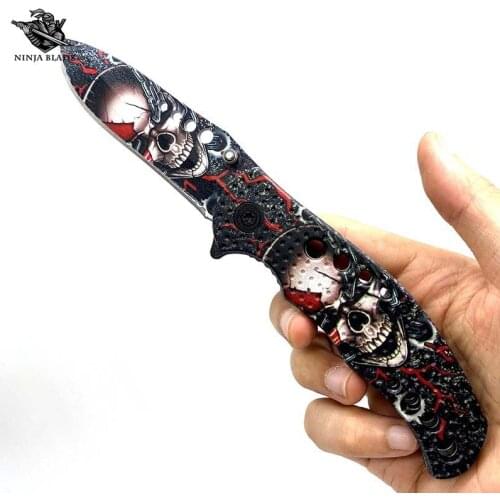 Death God Folding Knife Collective 3D Printing Skull Undead Skeletons Knife 5CR15MOV Sharp Blade Jackknife Everyday Carry Knife