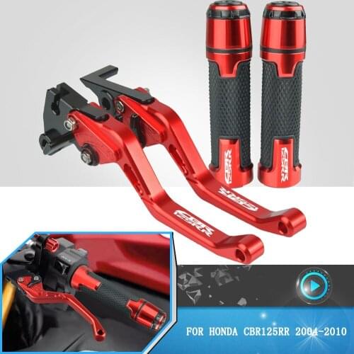 For Honda CBR125RR CBR 125 RR cbr125rr 2004-2010 Motorcycle Folding Adjustable Brake Clutch Levers+ Grips Accessories With Logo