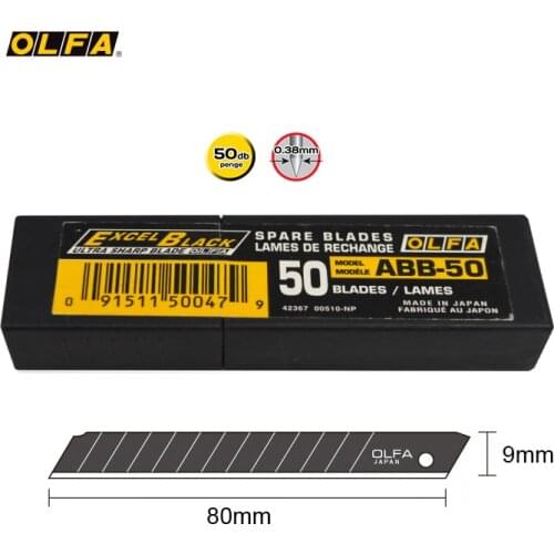 OLFA Europe imported from Japan, ABB-50 black replacement blade 9mm, sharper 50-piece black blade