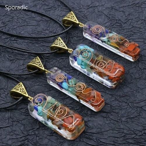 Sporadic 1PC Orgonite Chakela Natural Crystal Semi-precious Stone Crushed Stone Meditation Seven Chakra Necklace DIY Crafts
