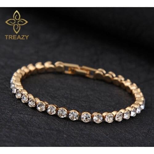 TREAZY Popular Style Gold Color Shiny Austria Crystal Bracelets & Bangles Fashion Charm Women Bracelets Wedding Accessories