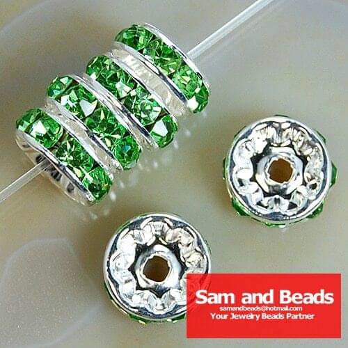 Top quality ! Crystal Rhinestone Rondelle Spacer Beads Silver Free Shipping 100Pcs Wholesale Lt Olivine