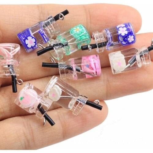Yamily 10pcs/10*18mm Resin Simulation Fruit Drink Bottle Charms Glass Bottles Pendant For Earring KeyChain Diy Jewelry Making