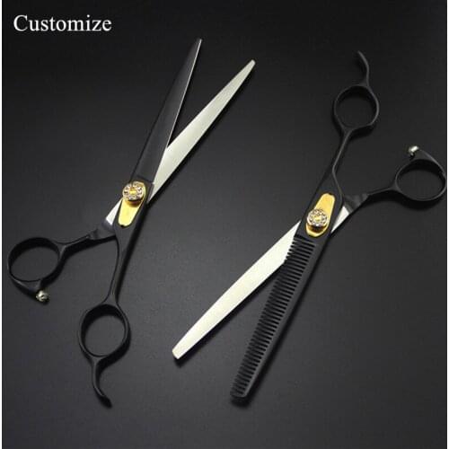 Customize name japan 440c 7 inch Pet dog grooming hair scissors set Cutting barber scissor Thinning shears hairdressing scissors